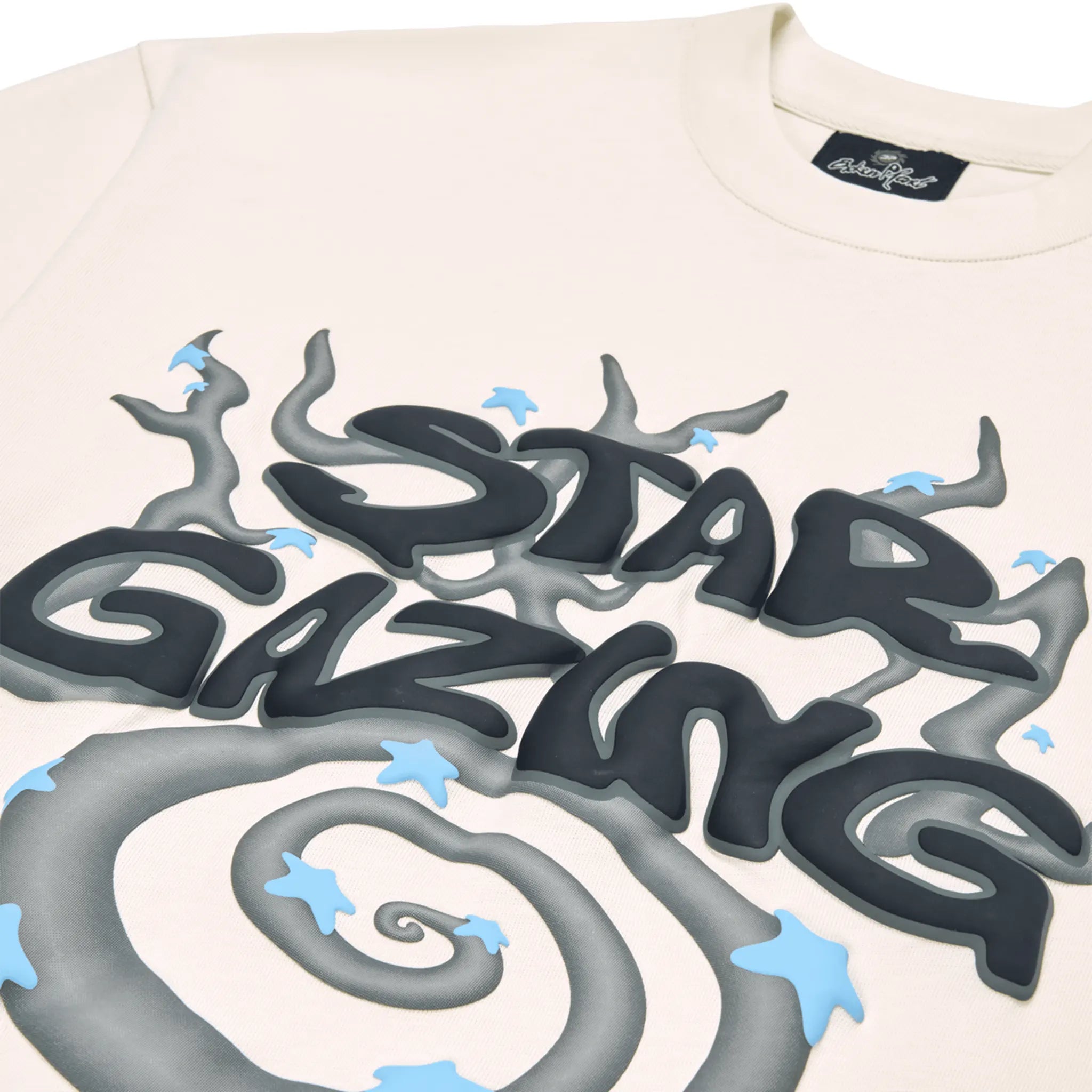 Detail view of Broken Planet Stargazing Vanilla White T Shirt